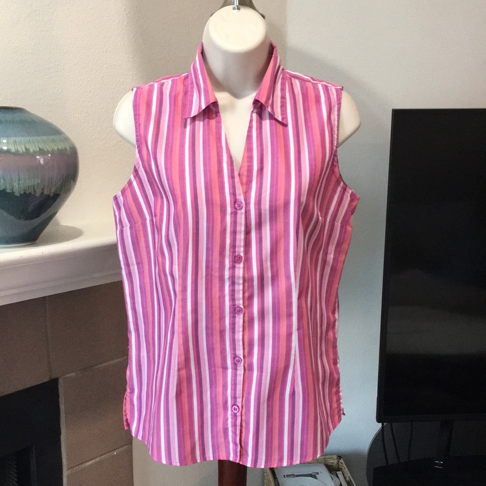 Stripped pink sleeveless buttonup (Basic Editions)